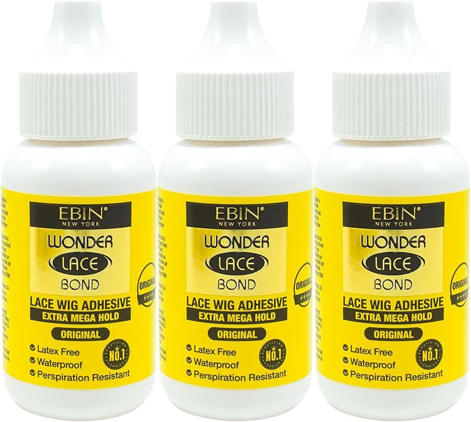 EBIN NEW YORK Wonder Lace Bond Extra Mega Hold 1.18 Oz (3pack) – Original, No Residue, Improved Formula, Easy to Apply, Fast Drying, Waterproof, Latex Free