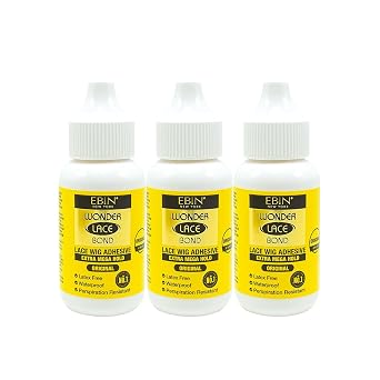 EBIN NEW YORK Wonder Lace Bond Extra Mega Hold 1.18 Oz 3pack Original, No Residue, Improved Formula, Easy to Apply, Fast Drying, Waterproof, Latex Free