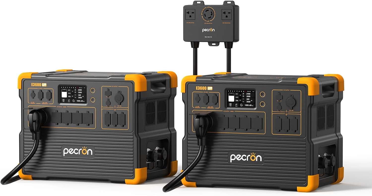 PECRON Two E3600LFP Portable Power Station with 240V Double Voltage Hub, 3072Wh Power Station, 3600W LiFePO4 Battery Backup Expanded to 18.43kWh, Solar Generator for Home Use, RV, Camping