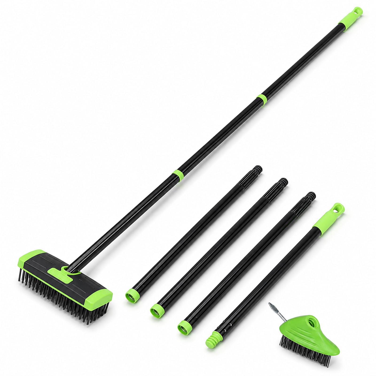 YANJINGSHE Patio Brush 3 in 1 Set,Wire Brush for Moss Removal with Adjustable Long Handle,Weed Remover Tool for Block Paving Driveway,Patio Cleaning Brush with Angled Head Green