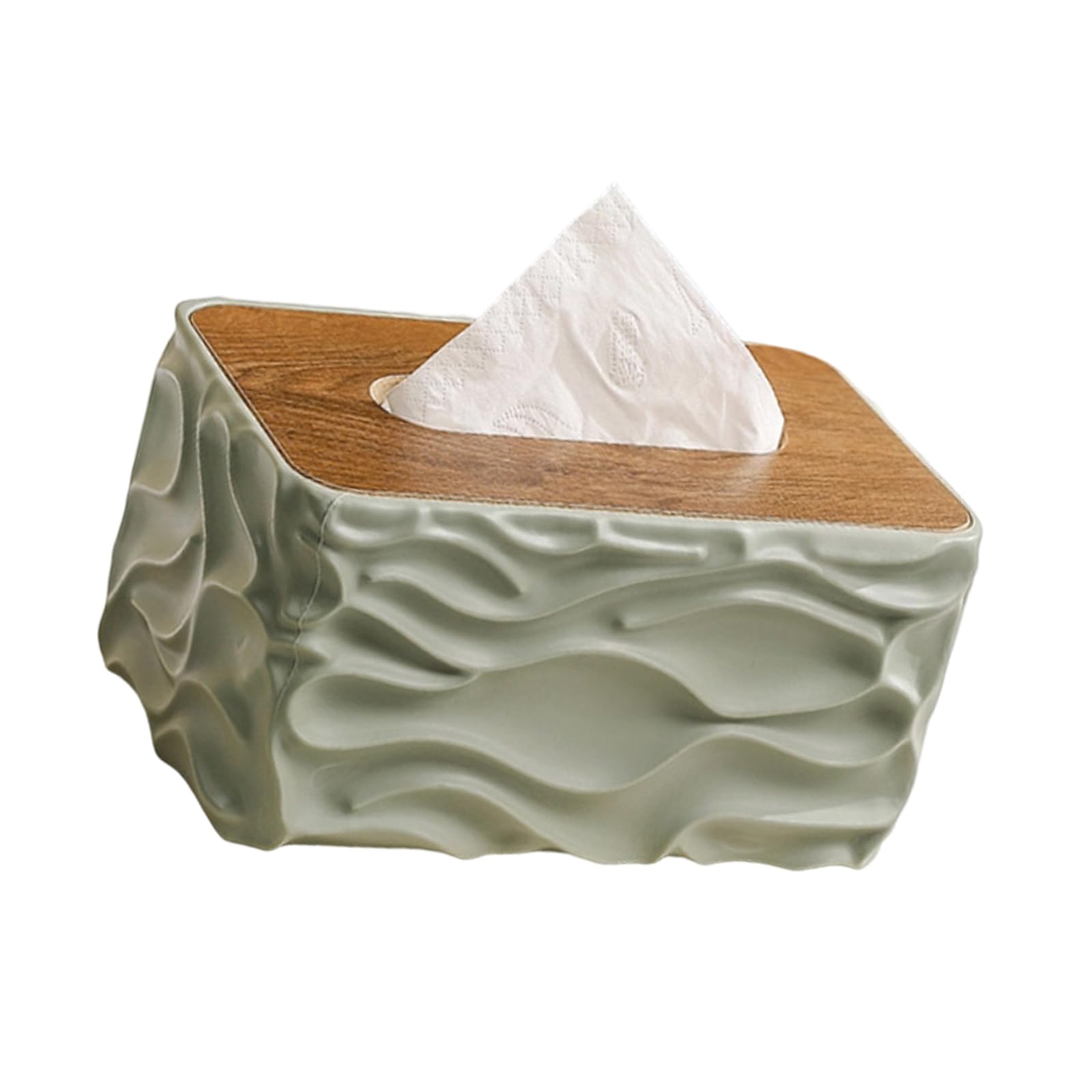 HZBB Decorative Wooden Top Tissue Container with Artistic Waved Pattern Multipurpose Tissue Dispenser Ideal for Household Use Bathroom Dispenser