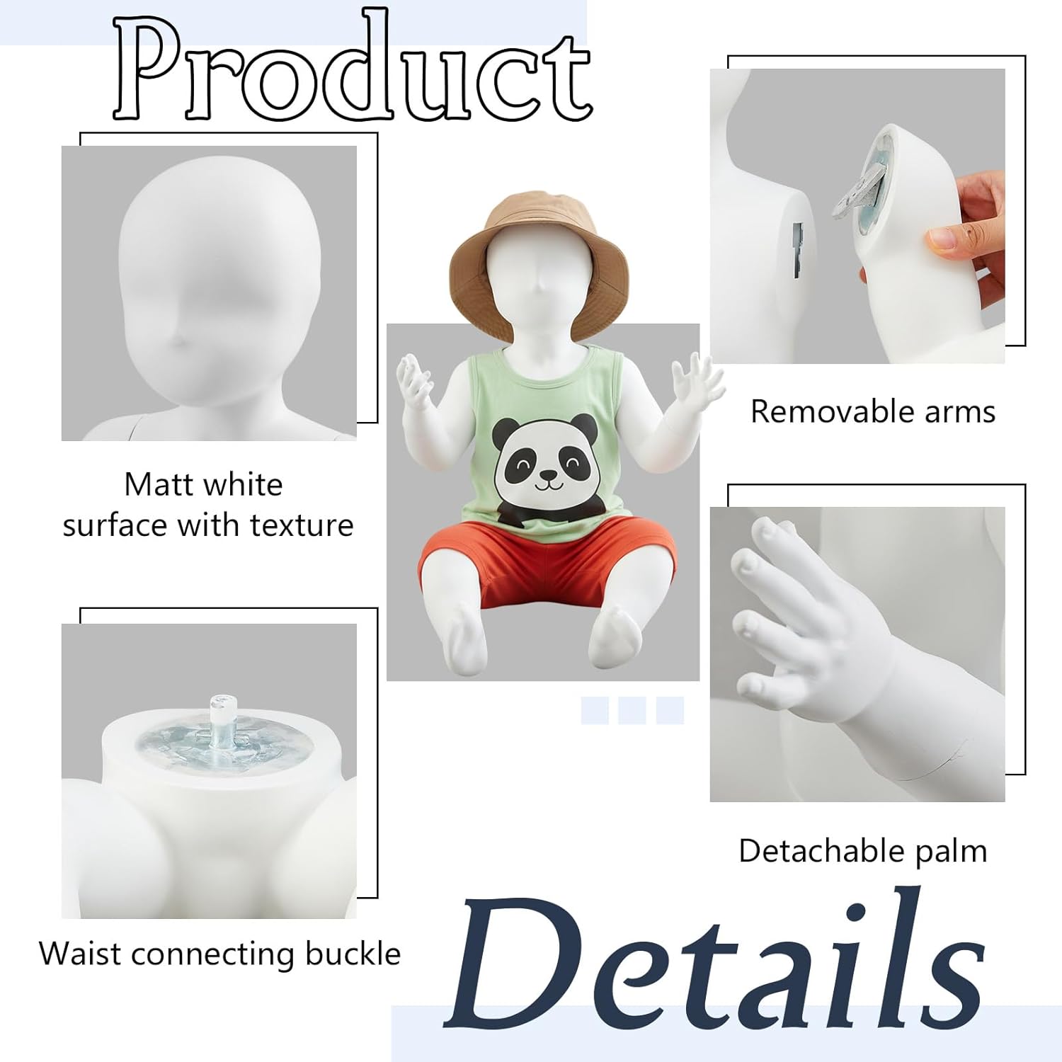 Threehoney Baby Sitting Mannequin Dress Form Child Baby Mannequin Full Body Sitting Pose Vivid Kids Matte FRP White Manikin Dummy for Aged 10-12 Months Store Shop Window(Fashion)