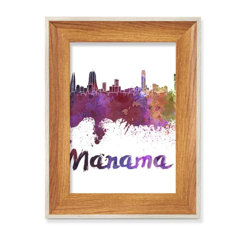 Cadre photo Manama Bahreïn aquarelle bois pour décoration de bureau et table