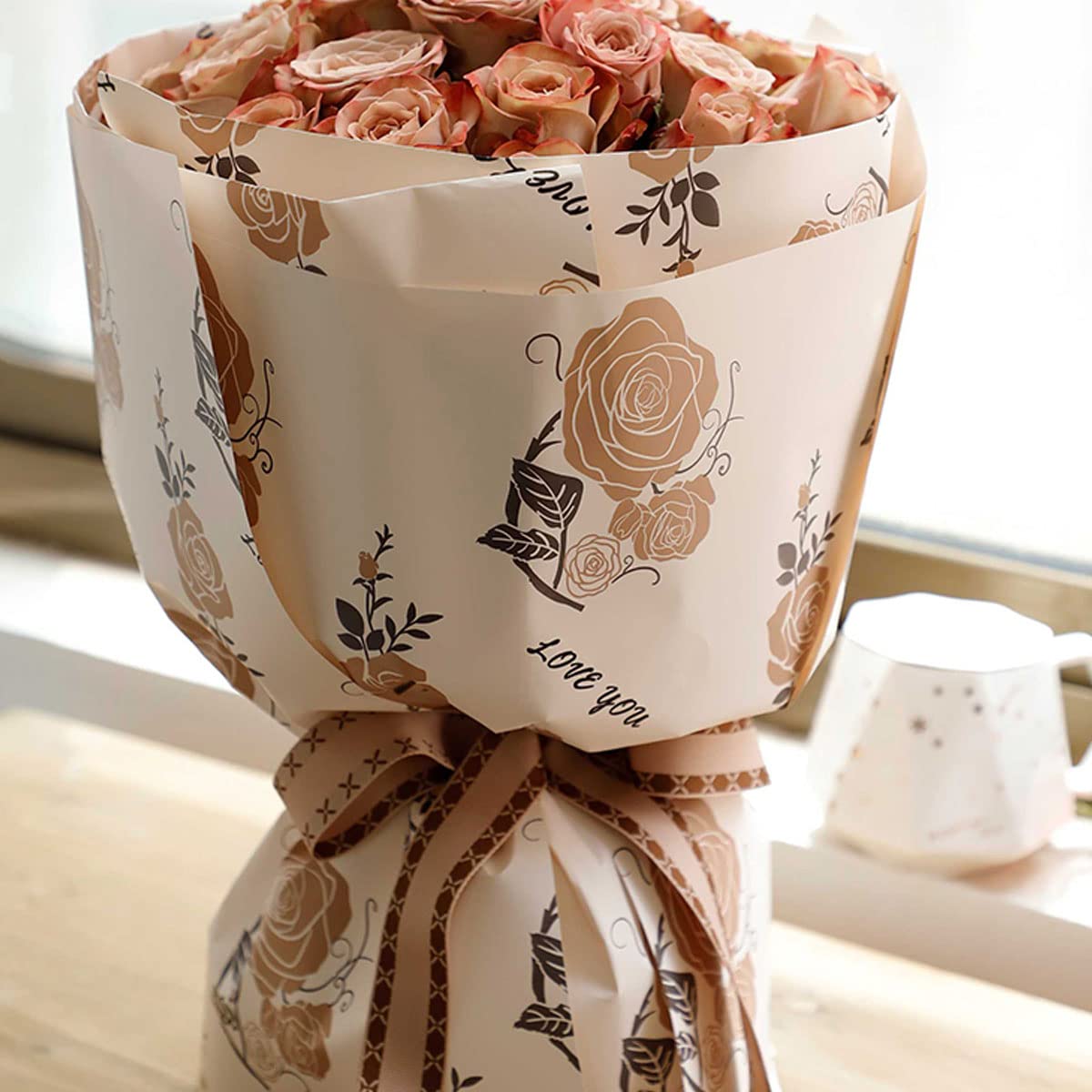 Papier kwiatowy na bukiety, papier do pakowania kwiatowy papier do pakowania bukiet świeżych kwiatów opakowanie na prezenty, kwiaty, pomarańczowy(Size:Pink)