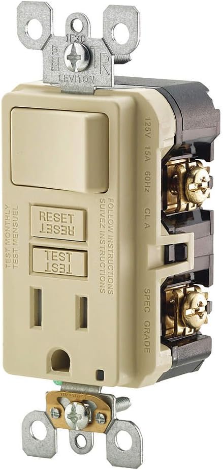 Leviton GFSW1-I 15-Amp Self-Test SmartlockPro Slim GFCI Combination Switch Tamper-Resistant Receptacle with LED Indicator (3-Pack), Ivory