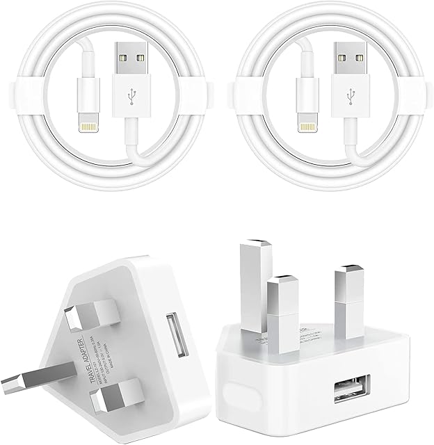 Unique Secure iPhone Charger CableApple MFi Certified2 Pack USB Plug UK Adaptor & 1M USB to Lightning Cable Compatible iPhone 13 Pro Max/13/12 Pro/12 Mini/11/XS Max/XR/X/XS/8 Plus/iPad/AirPods etc