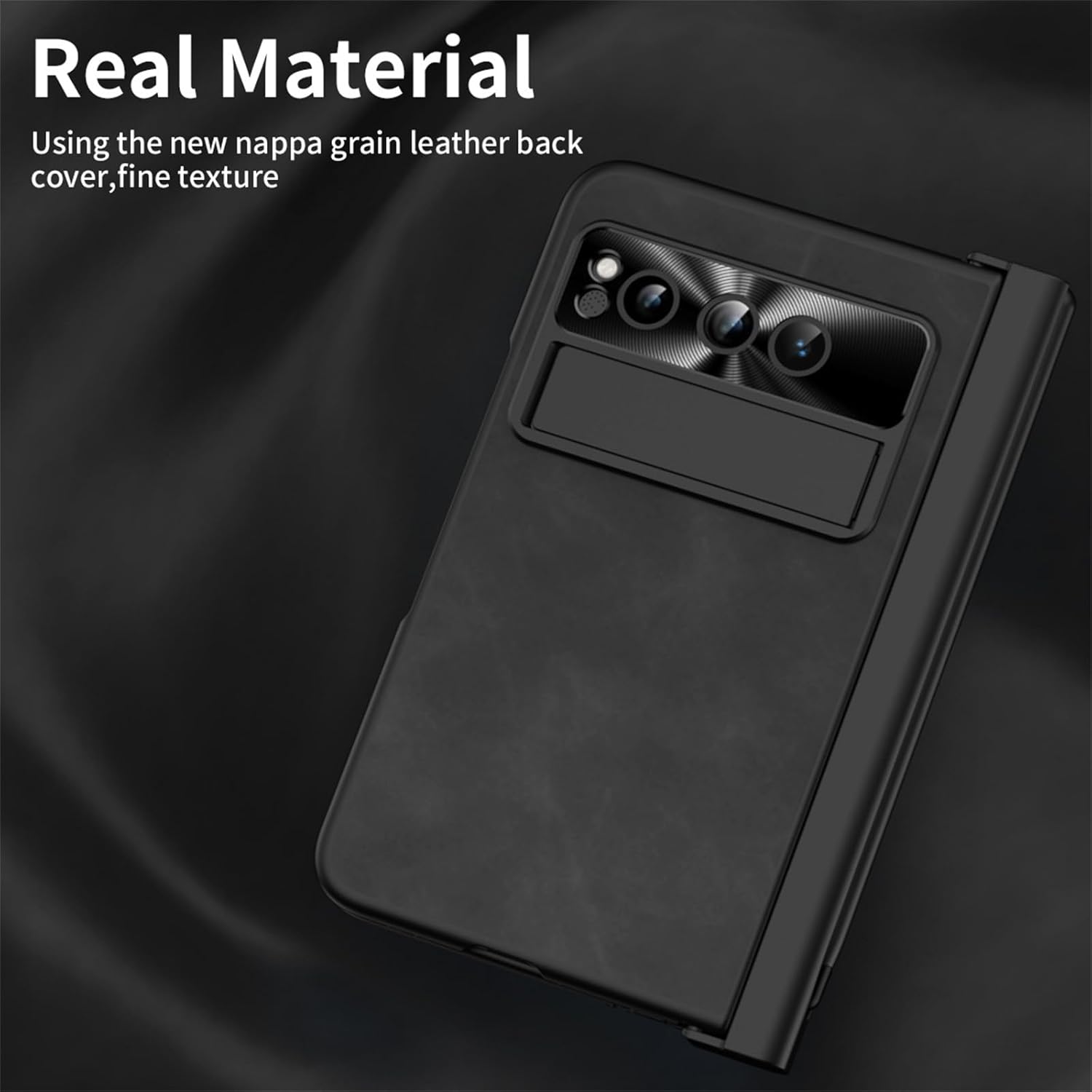 Case for Google Pixel Fold 5G 2023, Upgraded Magnetic Hinge Protection Ultra-Thin Slim Fit Luxury Nappa Leather Cover with Built-in Screen Protector & Hidden Kickstand