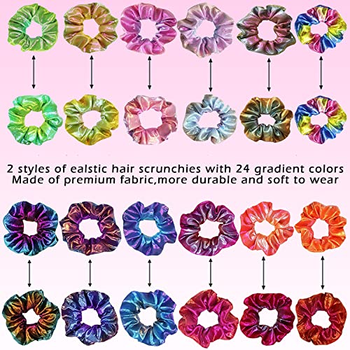 Beauty.h.c 24 Pcs Shiny Metallic Scrunchies Elastic Hair Bands Hair Tie Ropes Scrunchy Soft Hair Bobbles For Ponytail Holder Fasion Hair Scrunchies For Girls Party Favorts #TOP1