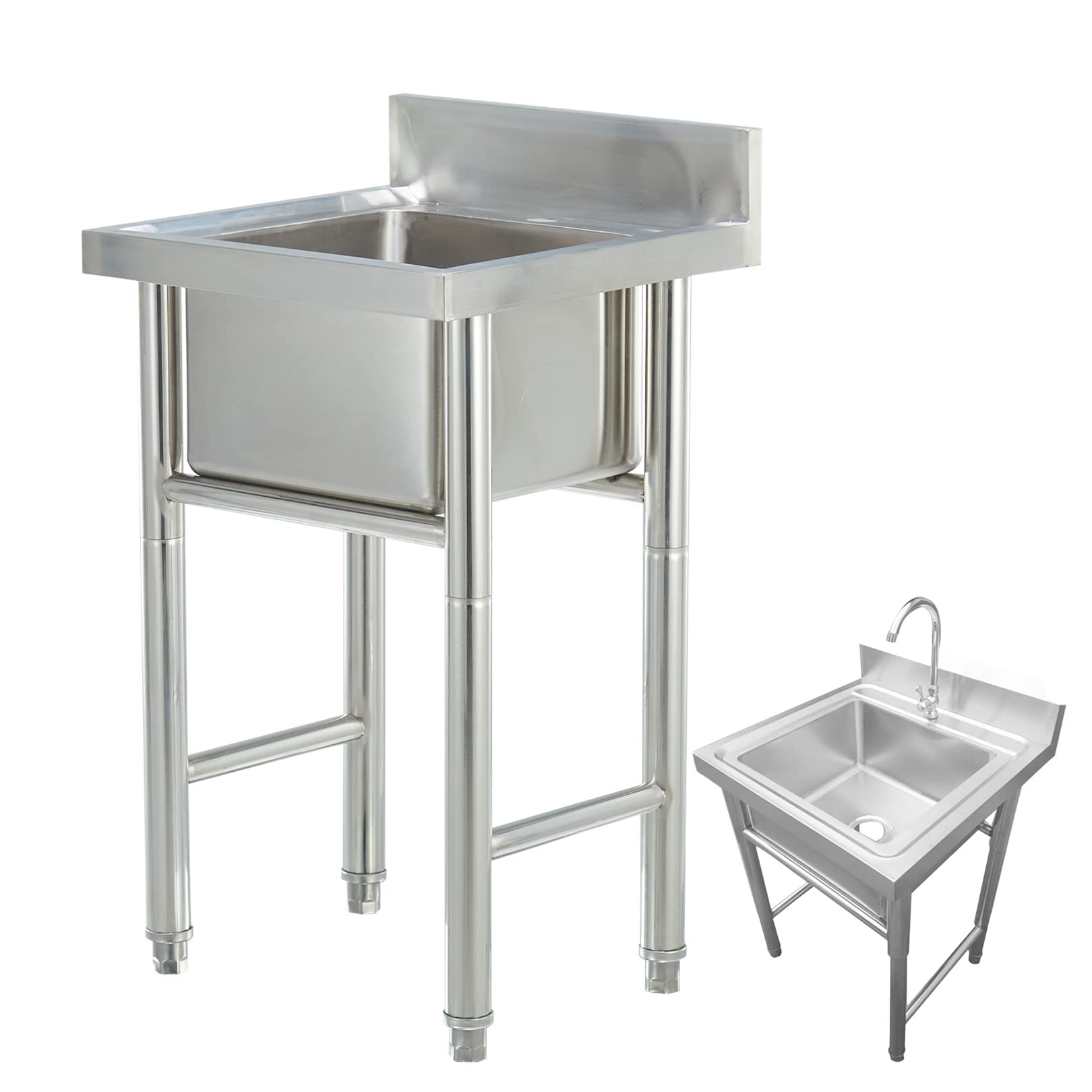 LMYSXAOZ Outside Sink Stainless Steel Commercial Sink, Free Standing Prep & Utility Kitchen with Stand for Garage Laundry