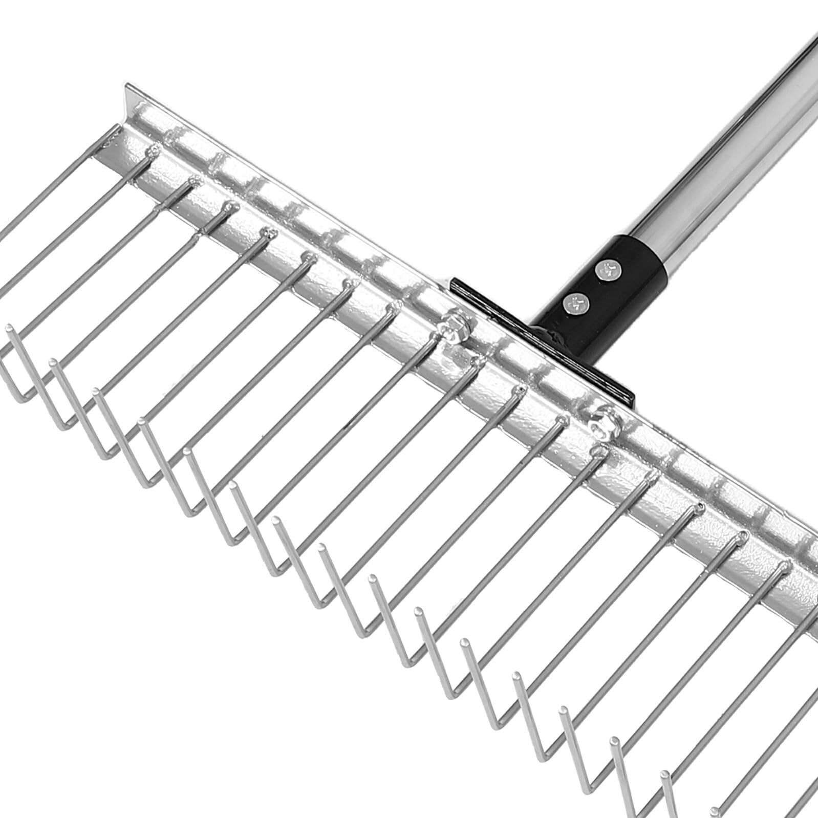 Rastrello da Giardino per Impieghi Gravosi con 21 Denti Manico Telescopico Regolabile 125 M in Metallo Staccabile Livellatore e Scarificatore Terreno per Raccolta Foglie e