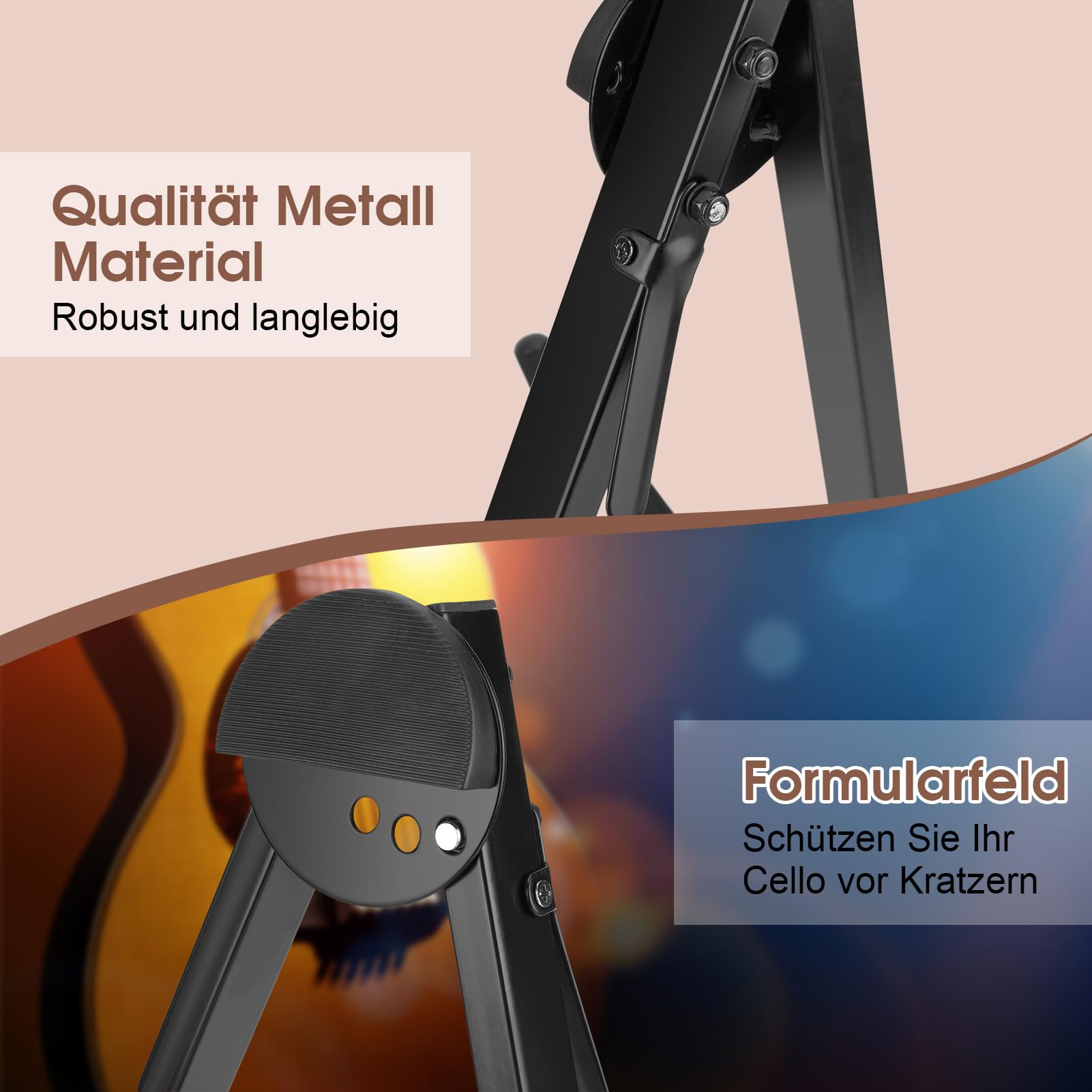 Faltbarer Cello-Ständer mit Metallrahmen, Gepolsterte Schaumstoffauflage, Kompakt und Tragbar, für Zuhause und Kirchen