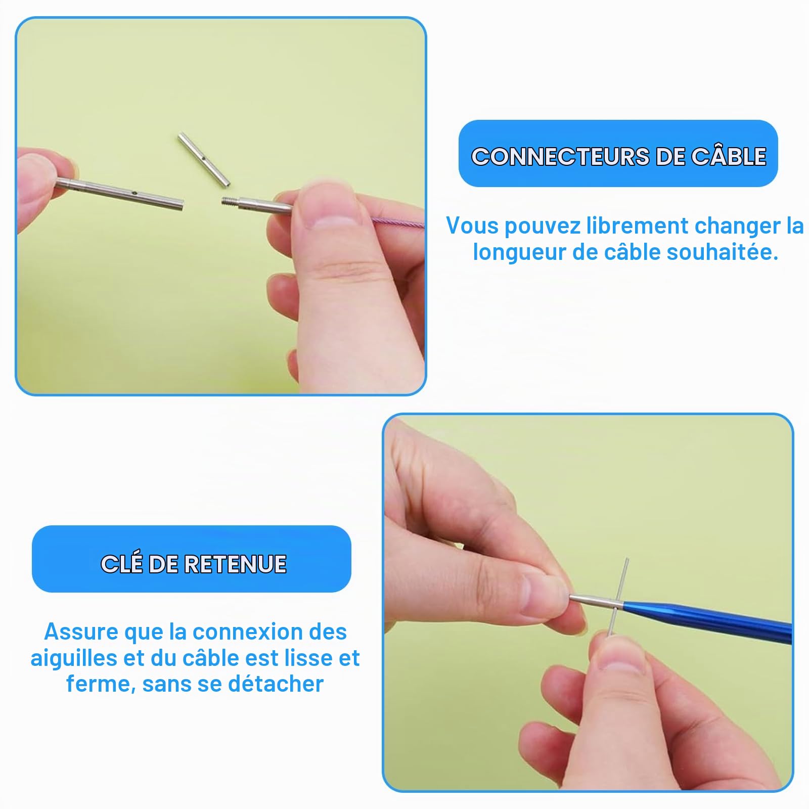 13 Paires Kit Aiguilles Circulaires Tricot Interchangeable KOSLEOW 3.0-10.0mm avec Câbles 40/60/80/100cm, Aiguilles à Tricoter en Aluminium Anodisé Bleu pour Laine Grosse, Sac de Rangement Inclus