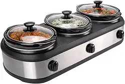 Buffet com 3 Panelas de Cerâmica 220 Rechaud Elétrico Slow Cooker