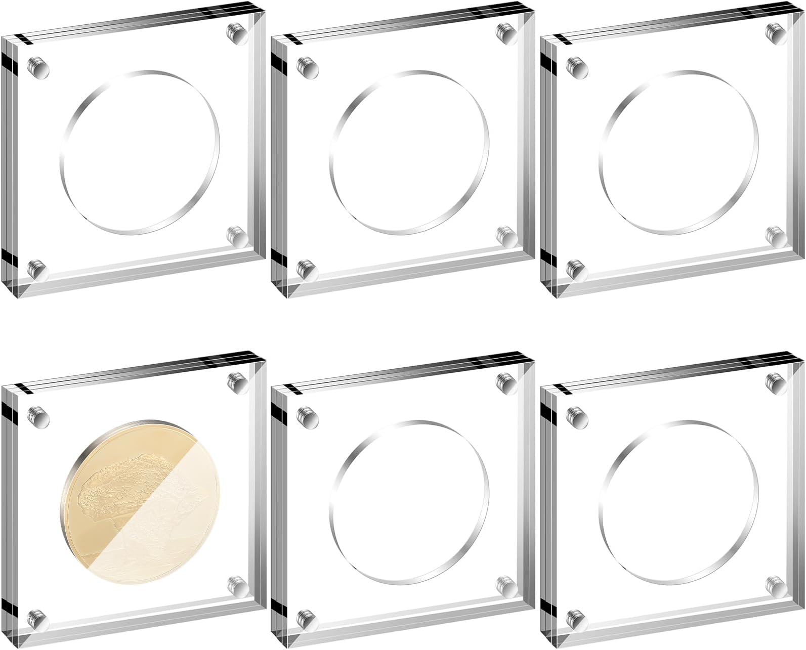 Kathfly 2 Pack Challenge Coin Display Holder Stands Case Square Shape Acrylic Capsules Display Frame for Collectors Military Challenge Coin Antique (2 Inch)