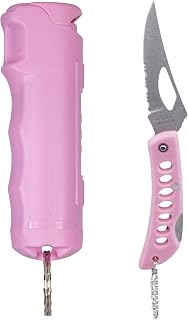 Police Magnum Keychain Pepper Spray Combo Safety Kit- Maximum Heat Strength OC with Pink Pocket Knife Self Defense- Made in The USA- 1 Pack Soft Pink FT & PNK KNF