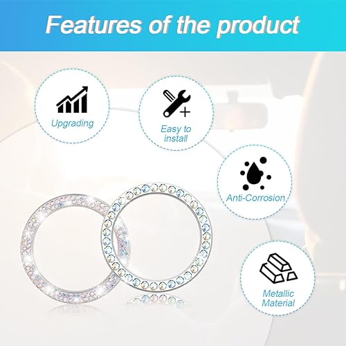 Miniatura 3 de Calcomanías de anillo de arranque de motor con diamantes de imitación para automóvil, 1 taladro de drenaje único y 1 cubierta de botón de arranque