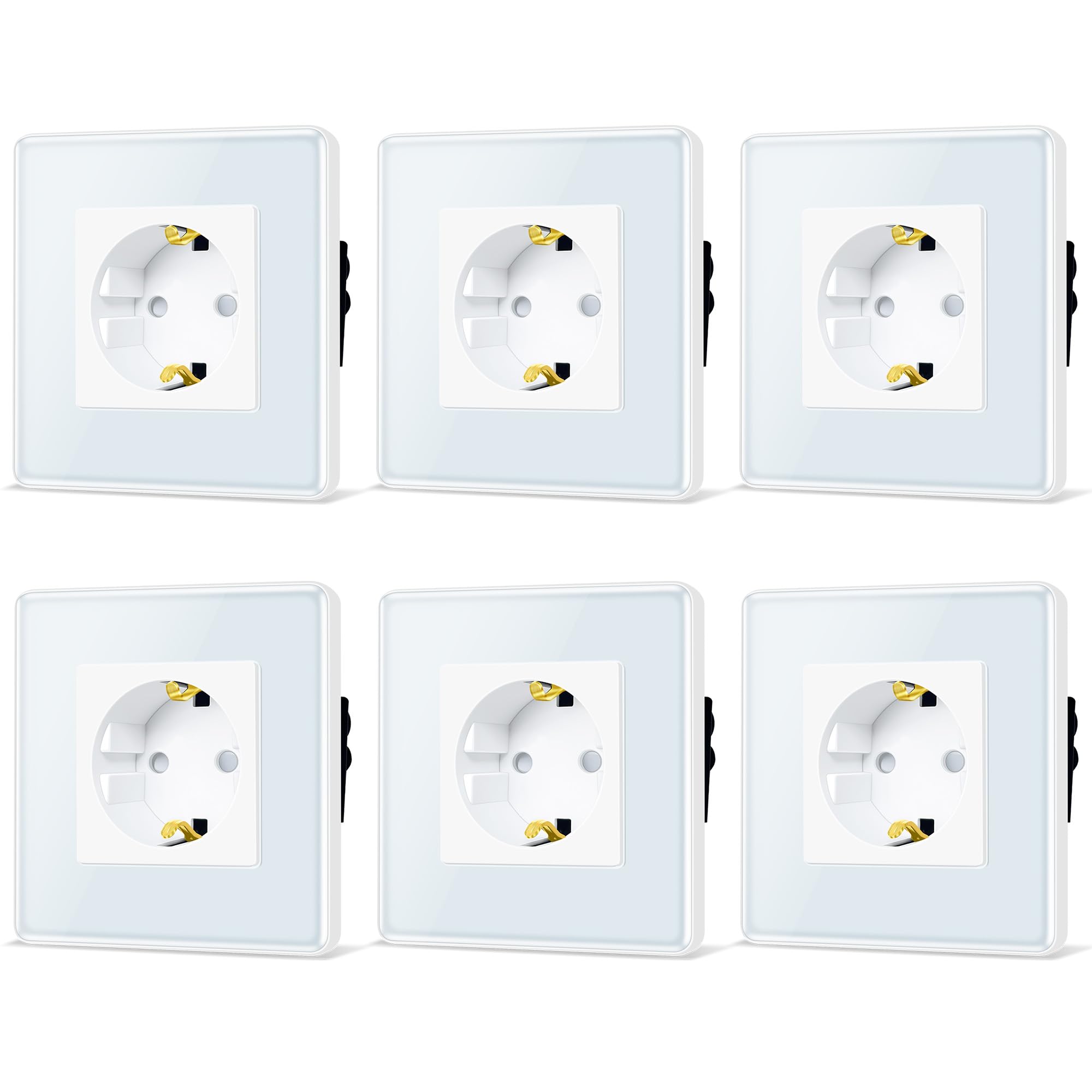 TAWOIA Presa Schuko, standard UE, 1 scomparto da incasso con piastra in vetro curvo 2,5D, prese da parete, colore bianco, 86 x 86 mm, confezione da 6