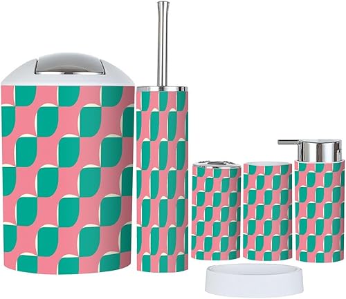 Miniatura 1 de Bathroom Accessory Set 6 Piece Boho Christmas Retro Green Pink Red Beige Xmas Design 60s 70s Retro Trash Can, Toothbrush Holder, Soap Dispenser,