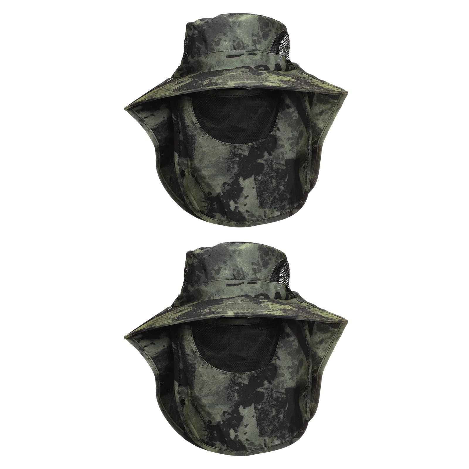 sourcing map 2pcs Wide Brim Bucket Hat Polyester Sun Protection Hat Unisex Fishing Cap with Removable Neck Face Flap for Beach Hiking Garden Lawn Work Camping Outdoor, Dark Army Green