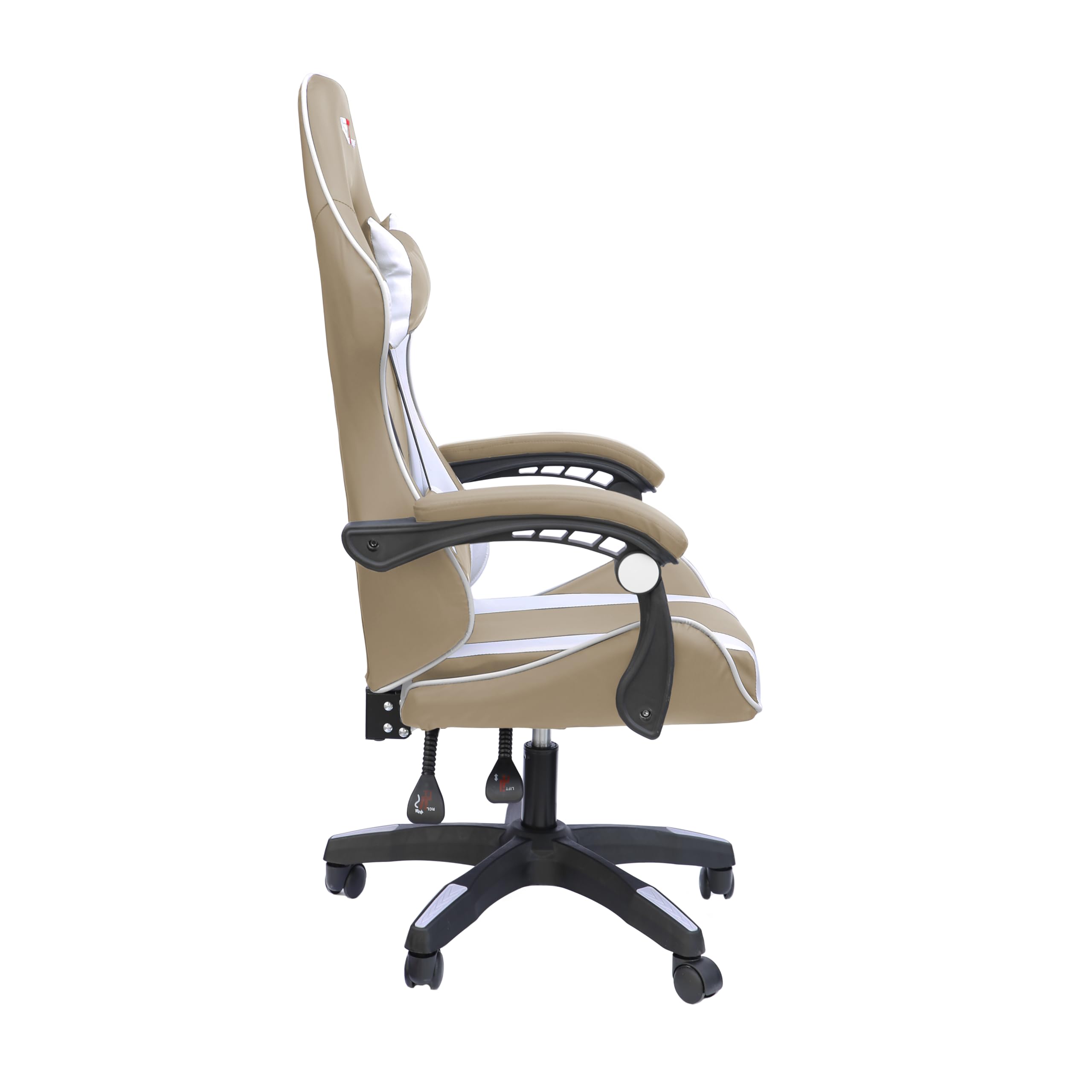 Silla de oficina para juegos GT Extreme de cuero ecológico (Beige y blanco)