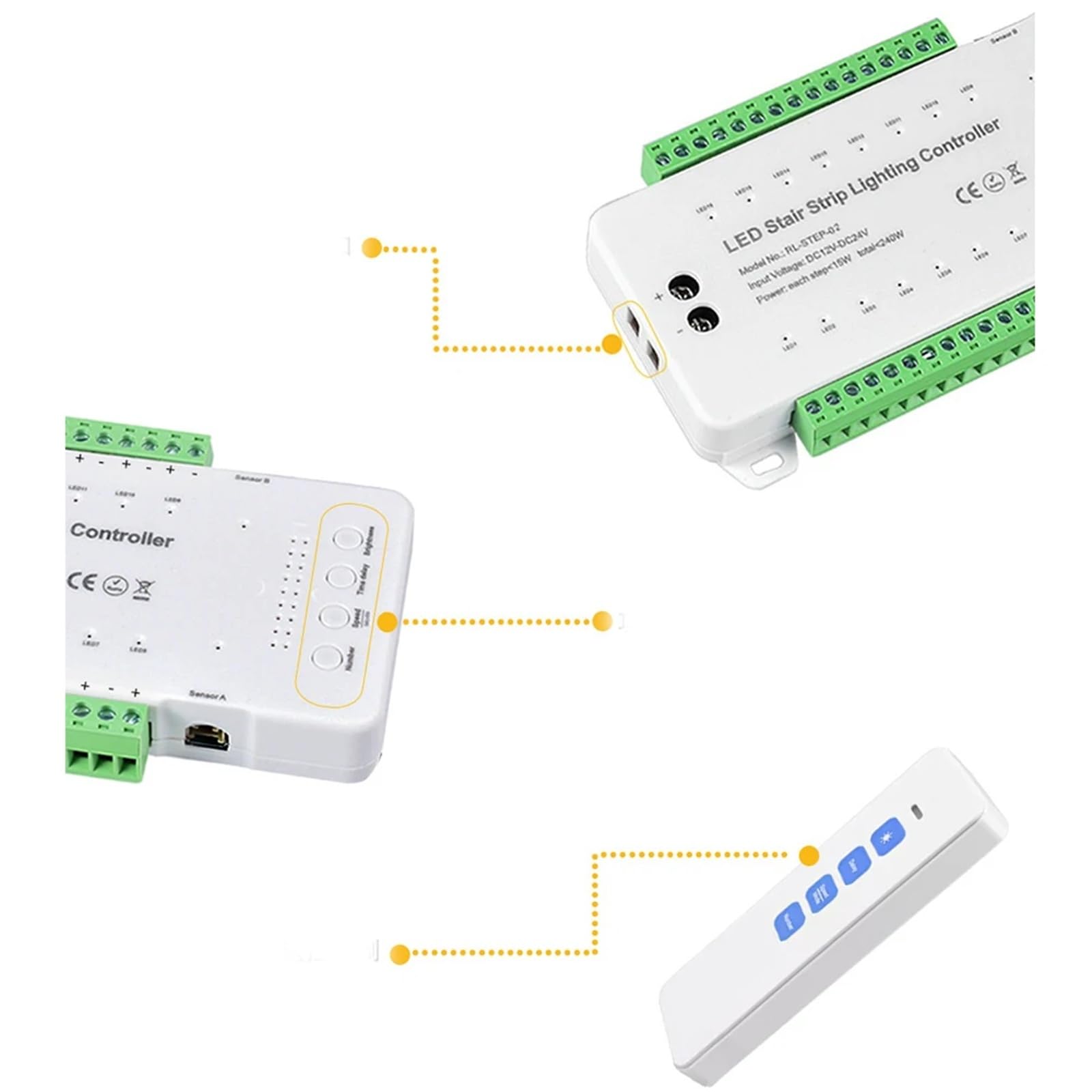 Sensore di movimento for gradini a LED Controller a 16 vie Dimming COB STRIP Luce notturna 12V Illuminazione ambientale domestica flessibile(20M Extend Wire)