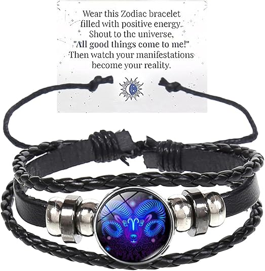 Zodiac Signs Spirit Bracelet Multilayer 12 Constellation Bracelet for Women Men Handmade Woven Zodiac Leather Bracelets Adjustable Glow in the Dark Zodiac Cuff Bangles for Constellation Lover