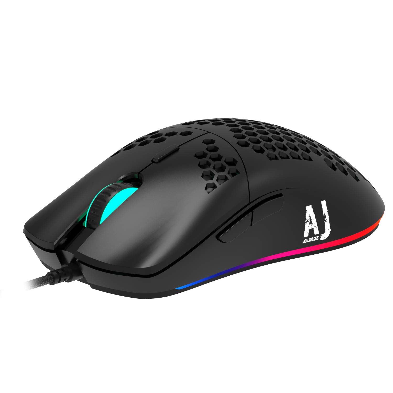 Ajazz AJ390 69g Gaming Mouse with Lightweight Honeycomb Shell, RGB Backlit, 16000 DPI PixArt 3338 Sensor, Programmable 6 Buttons and 2 Default Modes, Black
