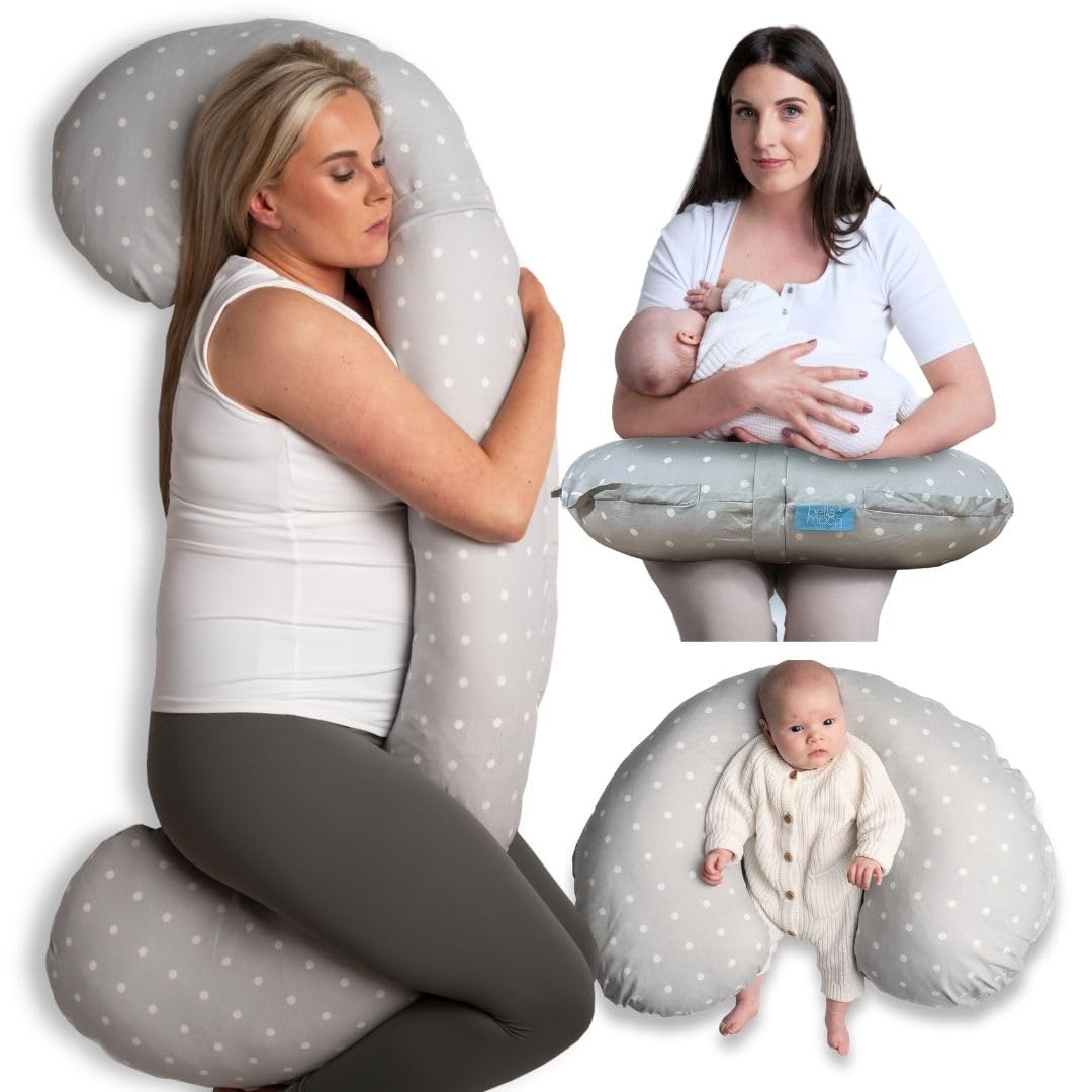 BellaMoon 3 in 1 Pregnancy Pillow – Full Body Pillow Support for Pregnant Women - Adjustable C Shaped Pregnancy Pillows for Sleeping, Nursing & Baby Lounger - Washable Organic Cotton Cover.