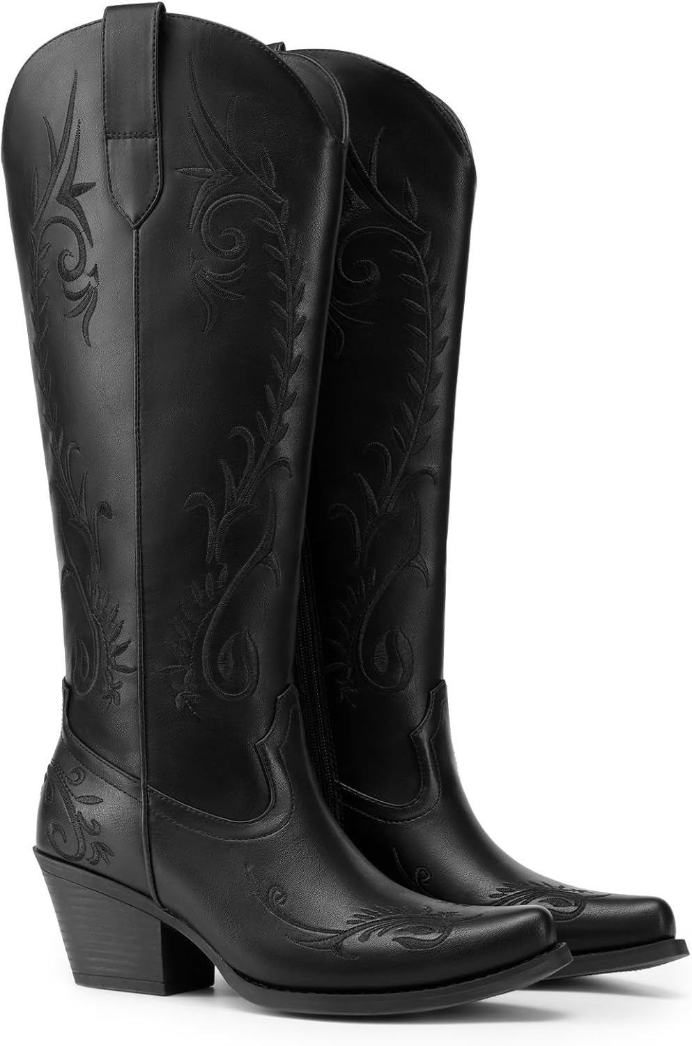 DREAM PAIRS Womens Cowboy Boots Knee High Western Retro Embroidered Cowgirl Boots Comfortable Square Toe Tall Boots