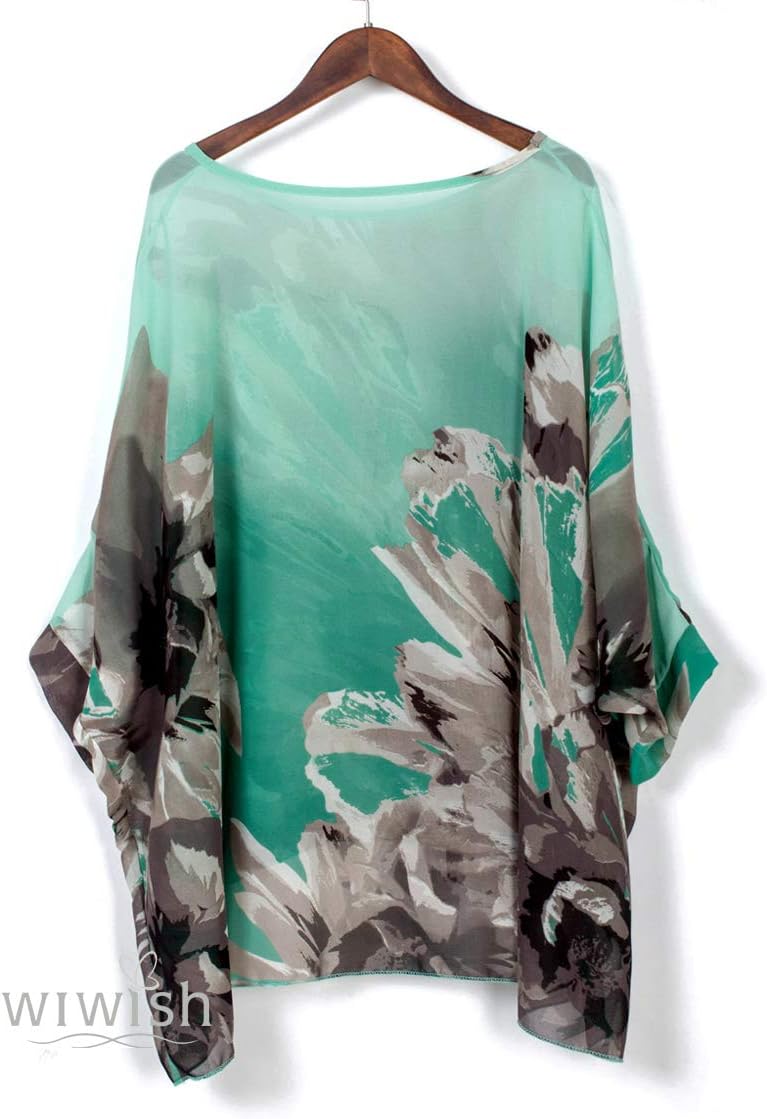 Women's Bohemian Style Summer Beach Lagenlook Top Kimono Loose Waterfall Chiffon Kaftan Poncho Shirt - Image 3