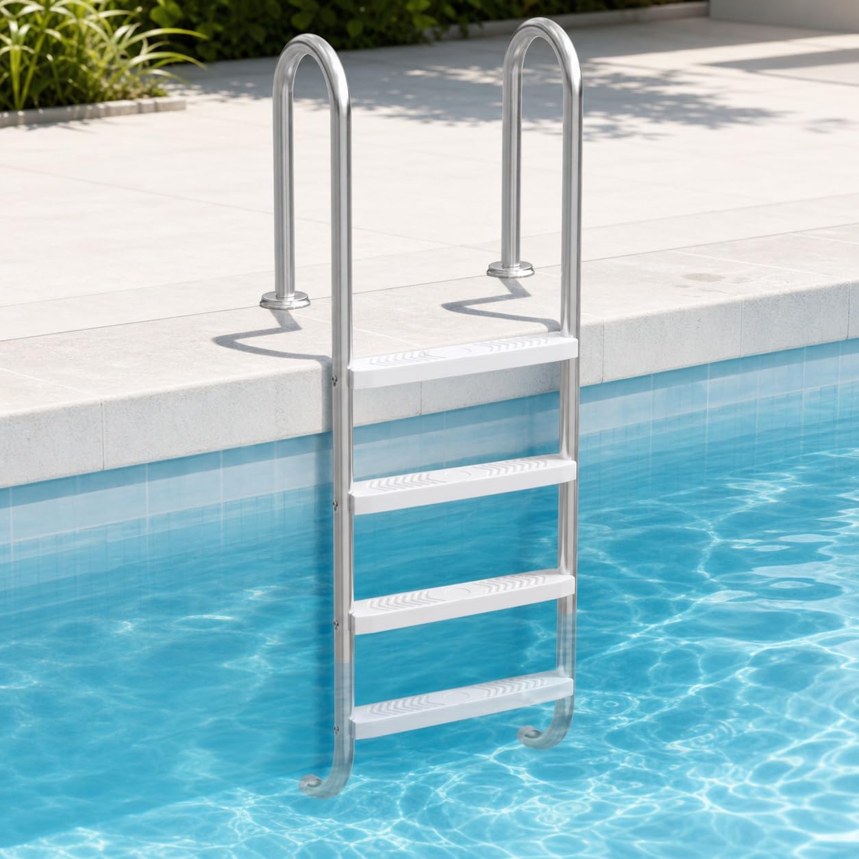 Poolleiter 304 Edelstahl mit 4 Stufen,rutschfeste ABS Trittstufen, 150 kg Traglast Passend für Gartenpool & Einbaupool Bis 150 cm Beckentiefe