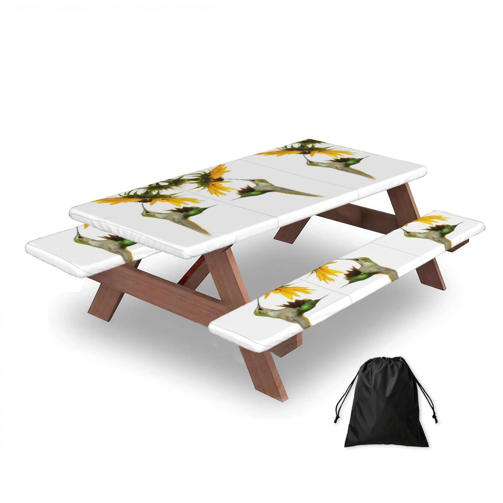 Zqytgfdc Black Hummingbird Sunflower Rectangular Water-Repellent Picnic Tablecloths, Outdoor Camping, Picnic, Bbq
