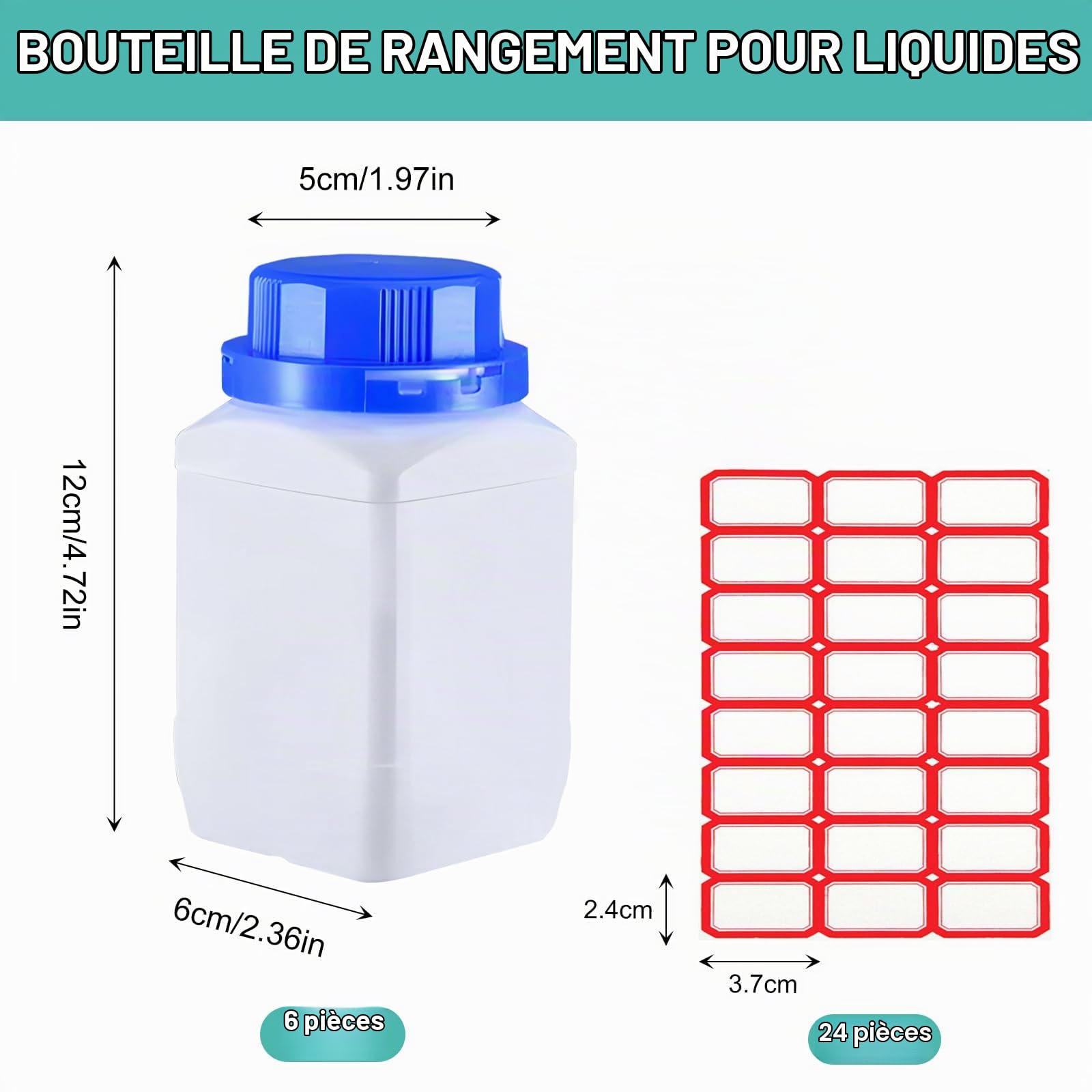 6X250ml Flacons à Col Large, Bouchon à Vis, Flacon de Laboratoire en Plastique HDPE (Blanc)