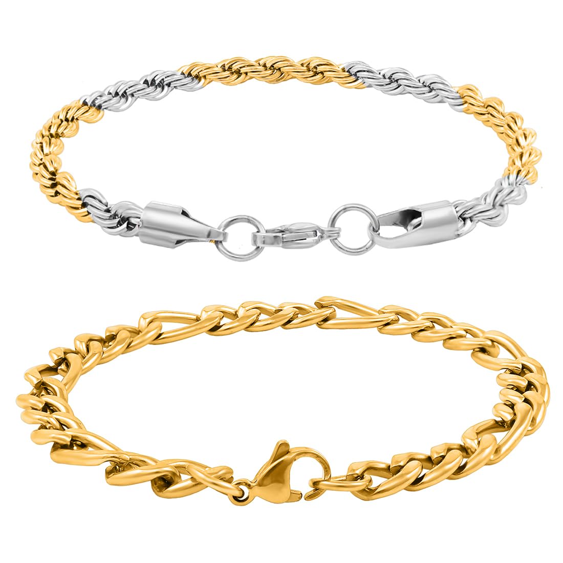 Nakabh Combo of Chain Stainless Steel Wrist Bracelet for Men Boys Unisex (NAK-2220219)(Gold Silver + Gold) (B0C9YB1JY8) Amazon Price History, Amazon Price Tracker