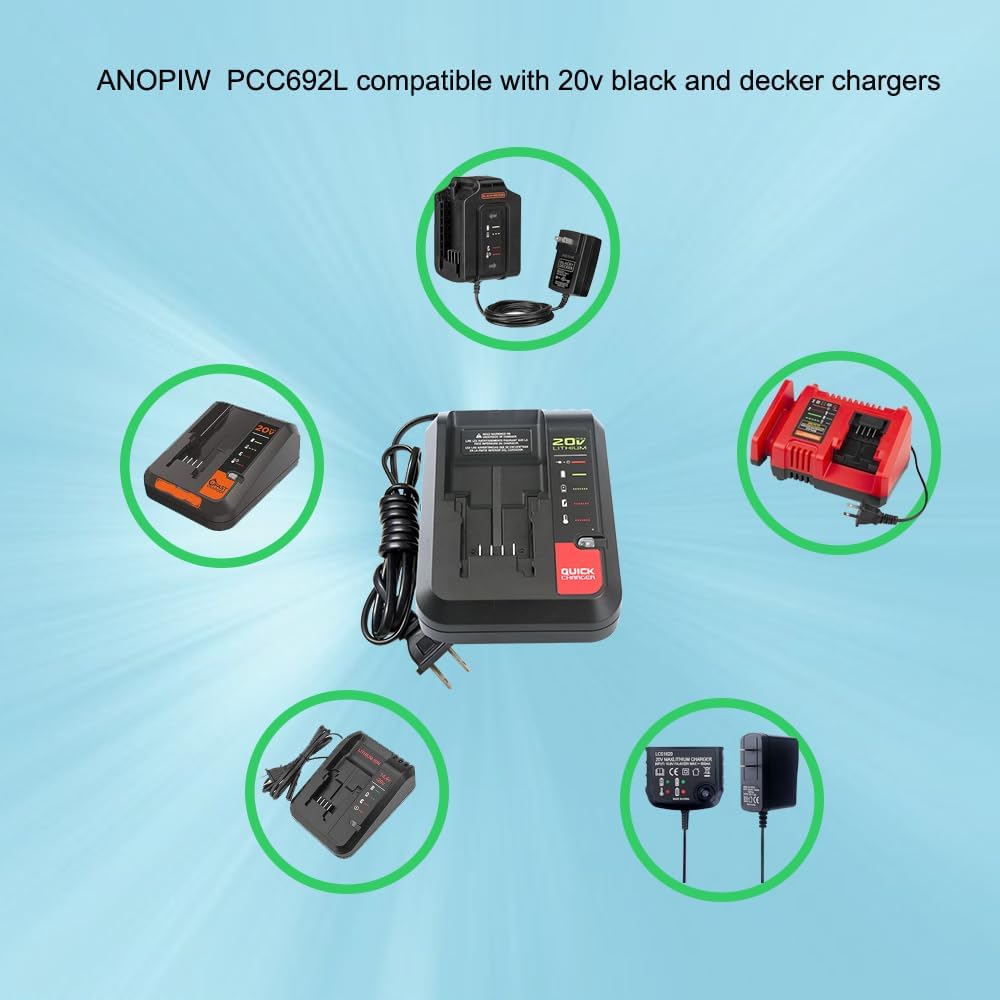 PCC692L Upgraded Replace Porter Cable or Black and Decker 20V MAX Lithium Battery Charger LCS1620 LCS1620B LBXR20CK BDCAC202B PCC691L Compatible with Battery PCC680L PCC681L PCC682L PCC685L - Image 2