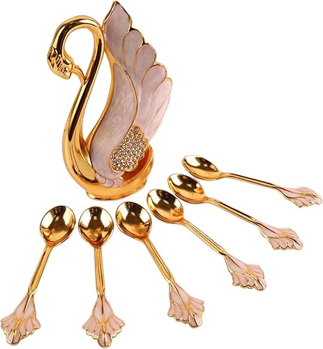 Miniatura 6 de Juego de cucharas de postre de café de metal, cucharadita, fruta, postre, cubiertos, base, organizador de cuchara, cuchara de metal, soporte para