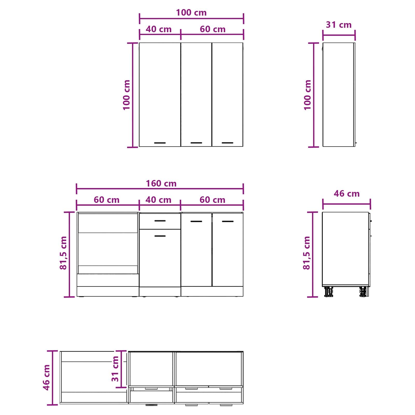Mobile da cucina 40 x 31 x 100 cm LYON 5 pz. rovere affumicato