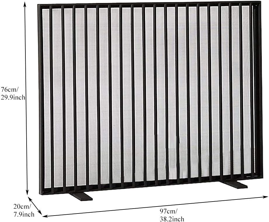 Fireplace Screen Guard, Fireplace Screen Small Fireplace Screen， Solid Wrought Iron Frame with Metal Mesh， Free StandingGuard， 38.2" L × 7.9" W × 29.9" H