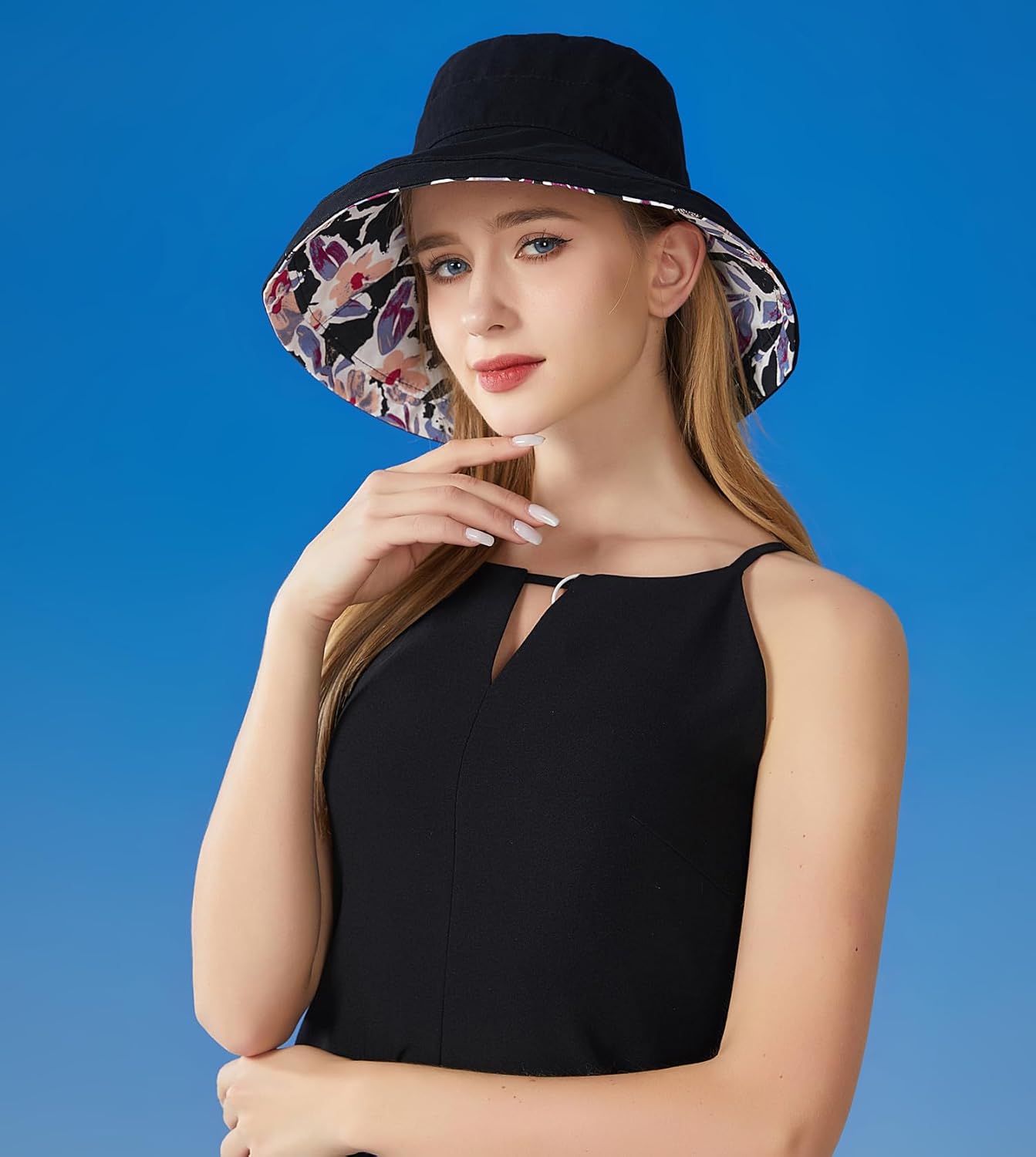 Wide Brim Women Sun Hat Summer Beach Bucket Fishing Hats Metal Wired Edge Packable UV Protection for Hiking Garden Travel - Image 7