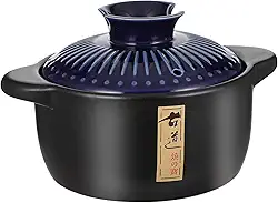 Caçarola de cerâmica de 1,7 litros, com tampa de cerâmica, panela de sopa redonda resistente ao calor para cozinhar bibimbap, sopa, arroz, ensopado, caçarola