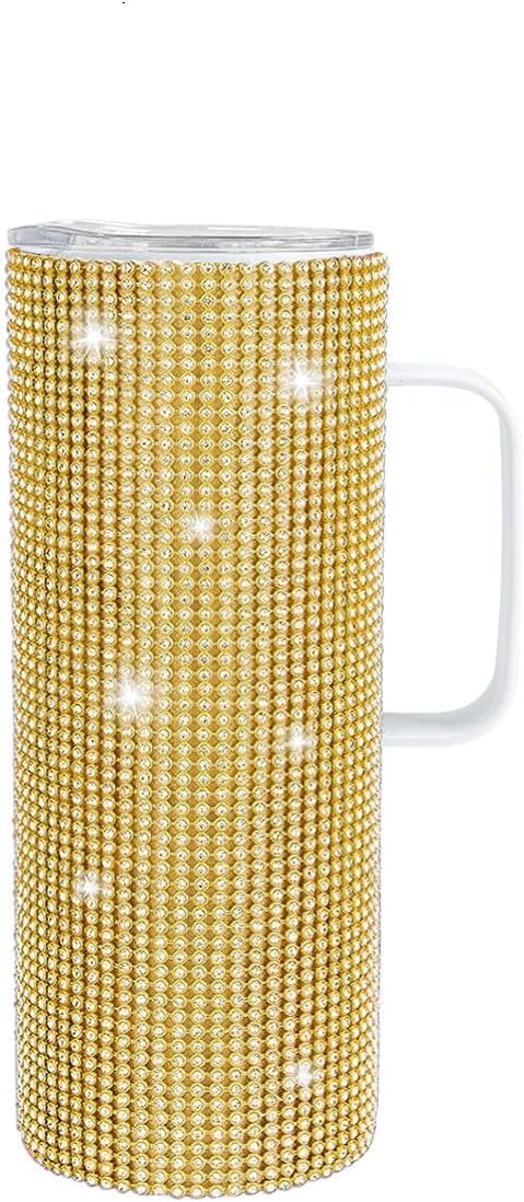20 oz Bling Diamond Cup Glitter Water Bottle with Lid and Handle Rhinestone Stainless Steel Cup Vacuum Insulated Coffee Ice Cup Gift for Women Grils -Silver