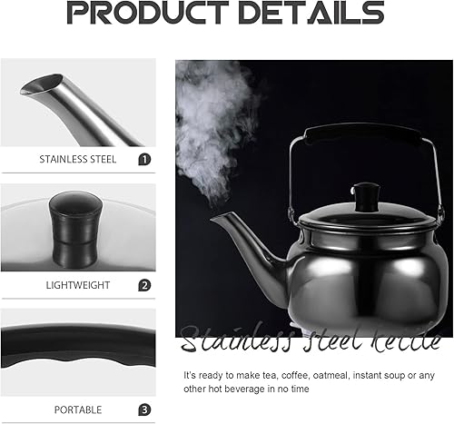 Miniatura 4 de Lurrose Tetera silbante de acero inoxidable de 1.5 cuartos de galón con mango de agarre fresco, tetera silbante para estufa