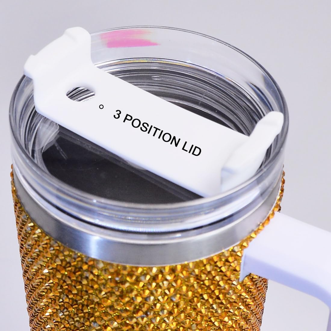 40 oz Golden Bling Rhinestone Stainless Steel Sippy Tumbler Glitter Vacuum Insulated Water Bottle with Straw & Lid &Handle,Sparkle Car Cup Holder,Keeps Cold 12 Hours Drinks,Coffee - Image 5