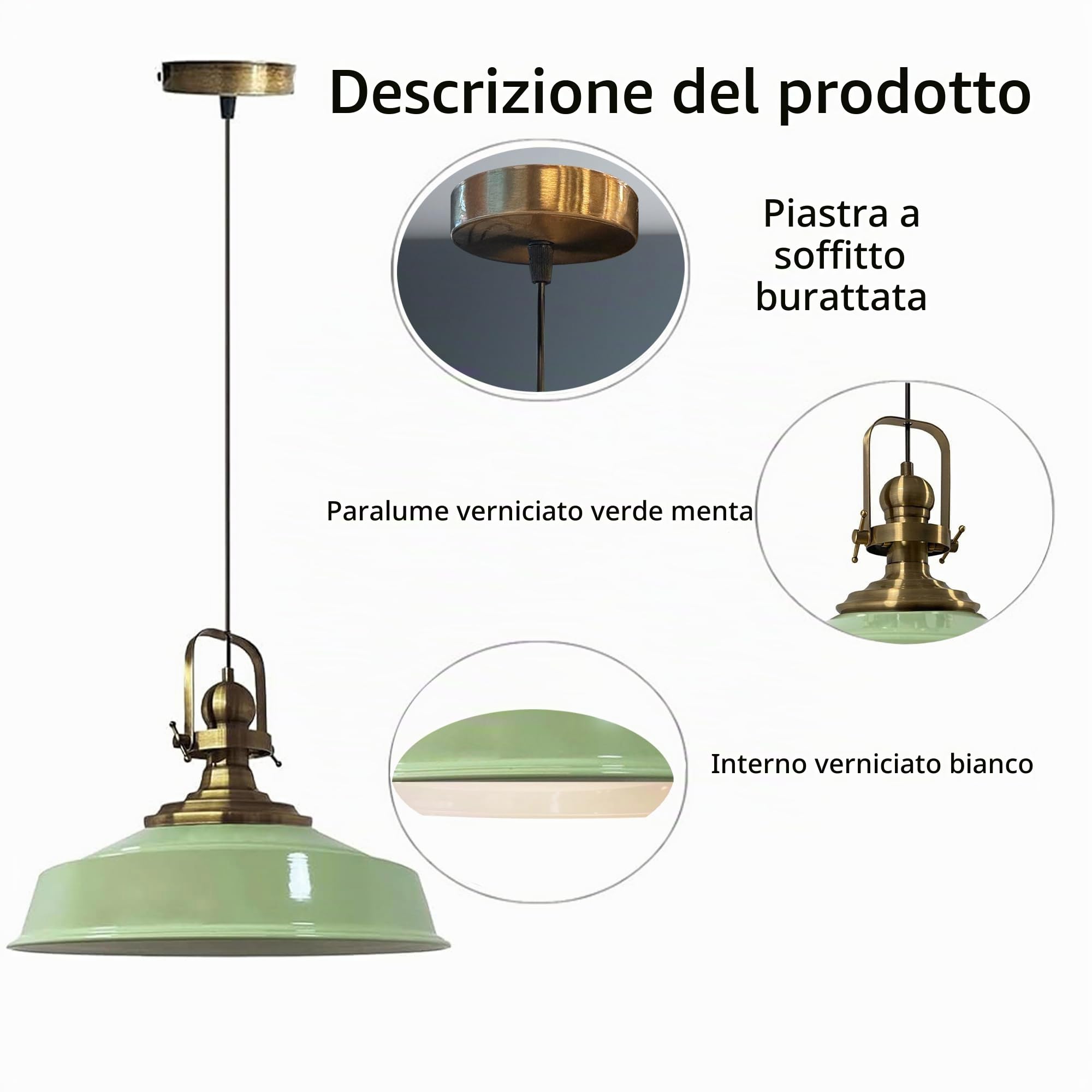 bamyum Asletl Lampada a Sospensione Industriale Vintage 41 cm Diametro, Lampadario Cucina Vintage, Lampadari Tavolo da Pranzo, Lampadario Camera da Letto Soggiorno, Lampada a Sospensione Menta Cucina
