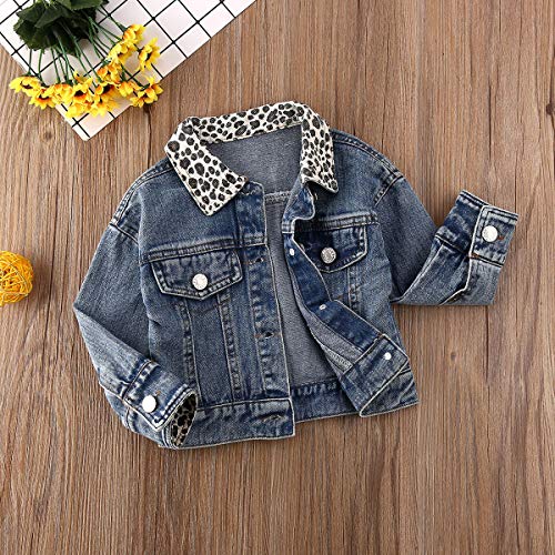 Toddler Baby Girls Denim Jackets Leopard Print Button Down Coats Outwear (Denim-Blue,3-4T) #TOP2