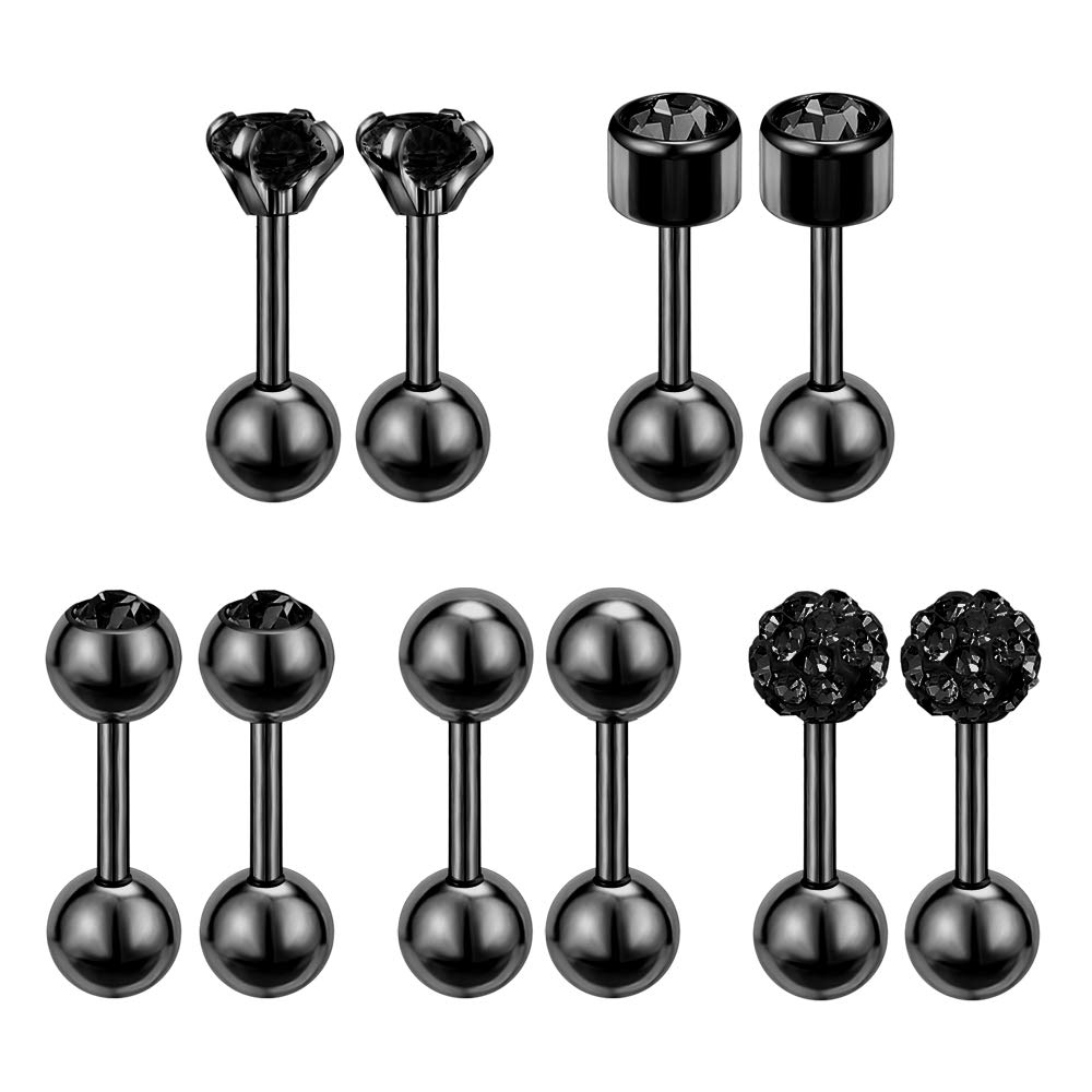 5 Pairs Ball Stud Earrings Stainless Steel 18G Barbell Gartilage Earrings Helix Earrings 4mm CZ Ear Piercing Set