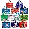 Heetobcos Paquete de 12 bolsas de regalo de Navidad, bolsas grandes reutilizables, bolsas no tejidas para compras de Año Nuevo, sorpresa de Navidad, suministros de fiesta de Navidad, 12.8 x 9.8 x 6.7