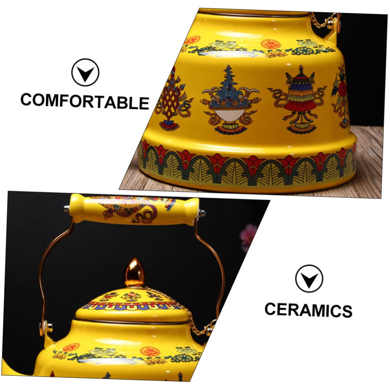 Tetera de Esmalte Diseño Artístico y Antiguo, Tetera Práctica y Sanitaria para Aficionados del Té en Oficina y Hogar
