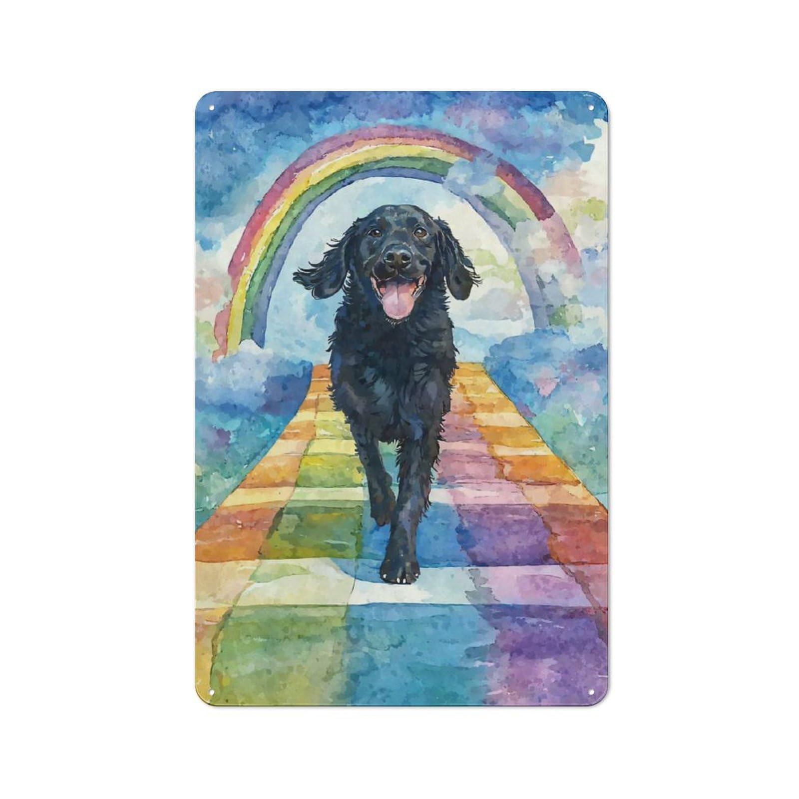 Junmoney Flat-Coated Retriever Rainbow Bridge For Café Or Restaurant, Vintage Metal Sign 30X20cm, For Vintage Wall Decor Fans, For Cafés, Pubs And Restaurants