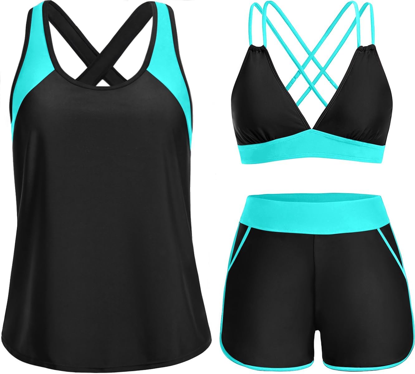 Daci Women 3 Piece Tankini Swimsuits - Tummy Control Tank Top with Bra Modest Bathing Suit with Pockets Boyshorts Bottom 2026